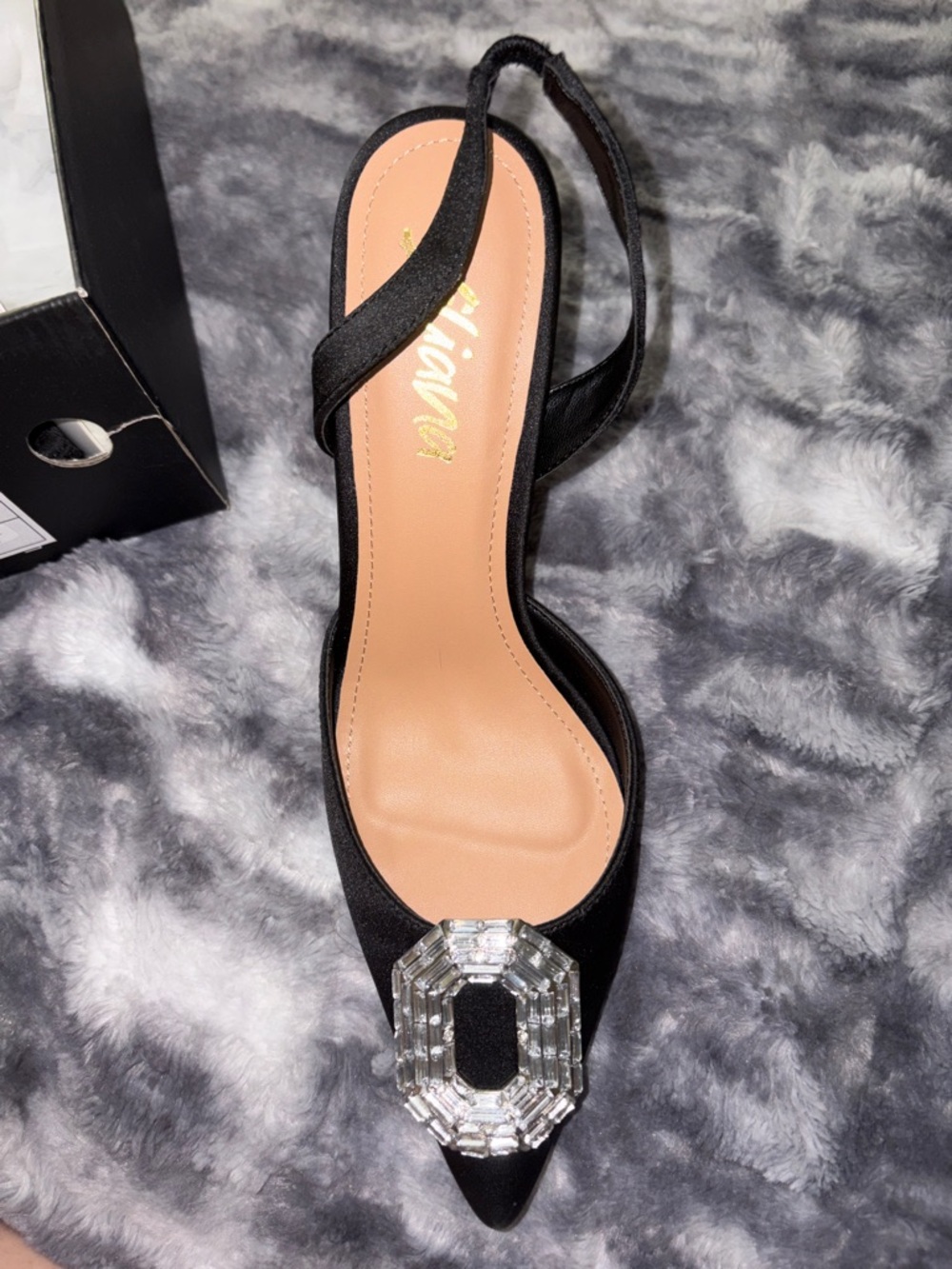 Black Crystal-Embellished Pointed Slingback Pumps